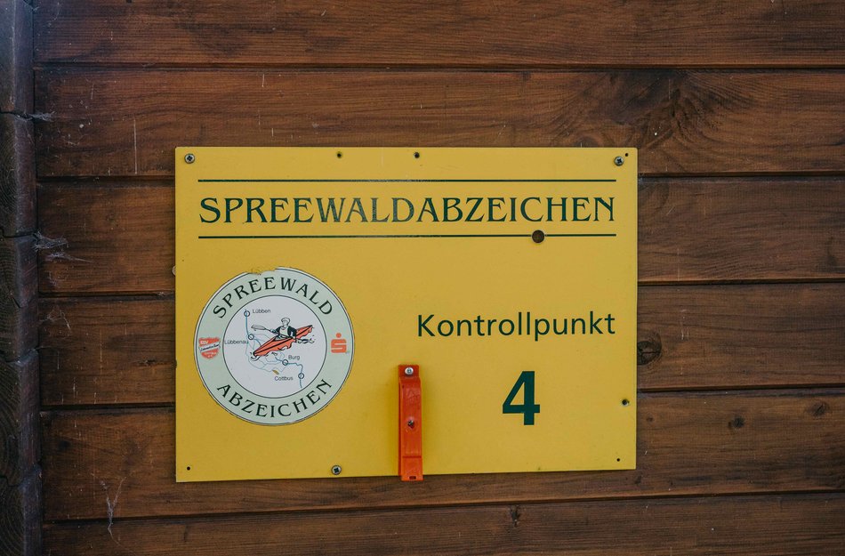 Spreewaldabzeichen im Paddeln Schild für Kontrollpunkt 4